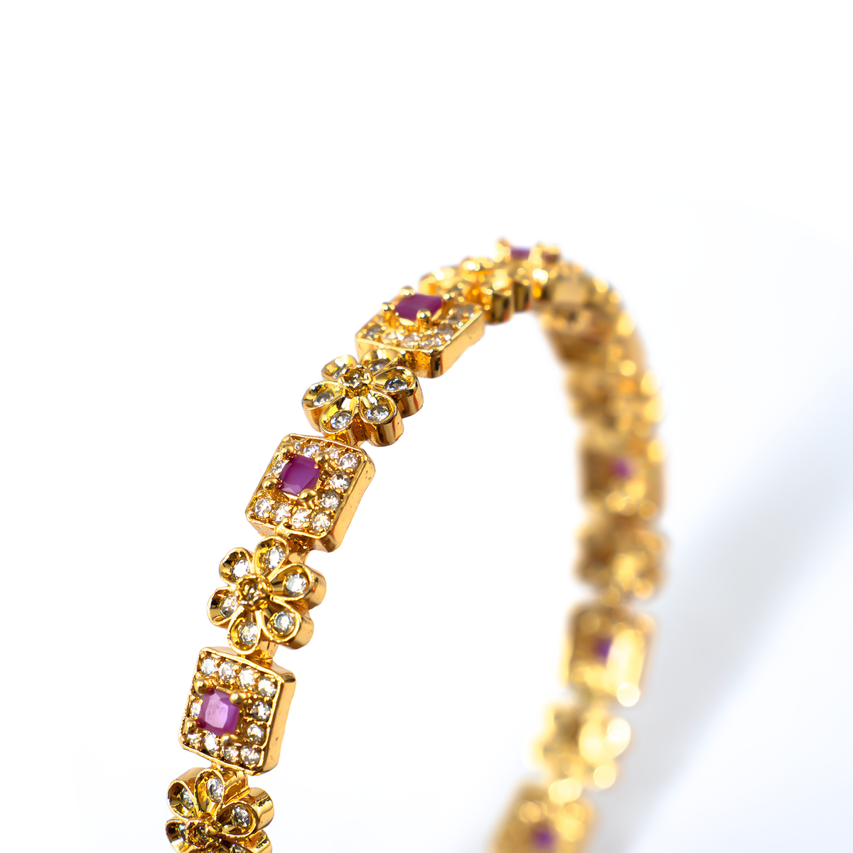 Sleek Daily Ruby & White AD bangles in gold plated finish with ruby & white American diamond (AD) stones – view 4 of 4