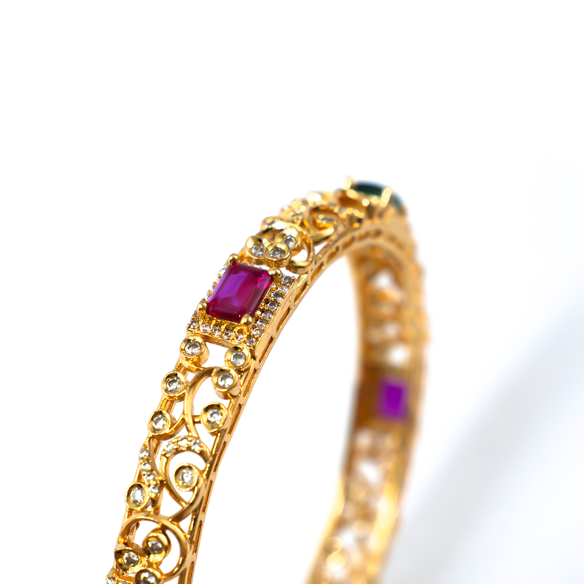 Royal Ruby & American Diamond bangles in gold plated finish with ruby & white American diamond (AD) stones – view 4 of 4