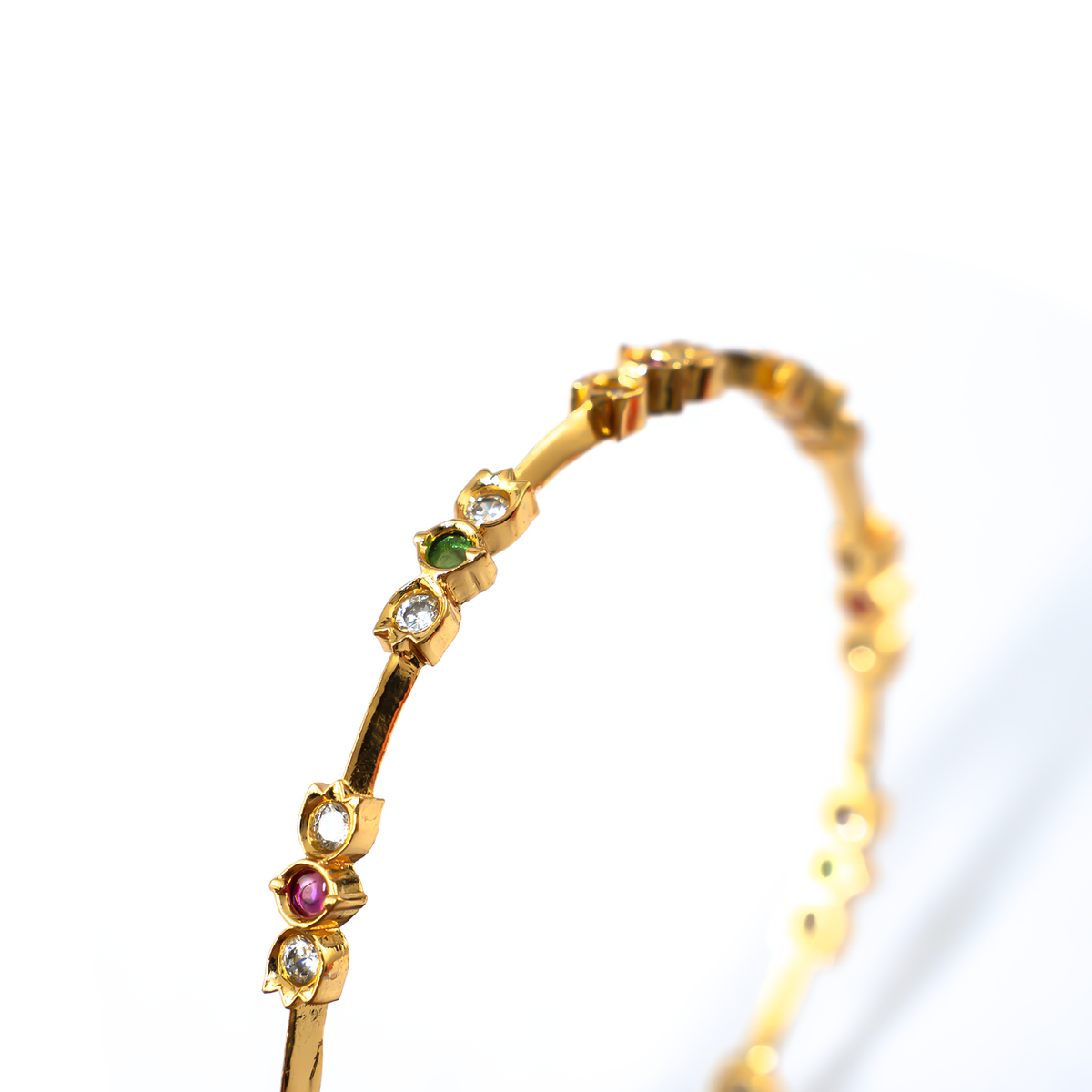 Minimalist Ruby & White AD bangles in 24K gold plated finish with ruby & white American diamond (AD) stones – view 4 of 4