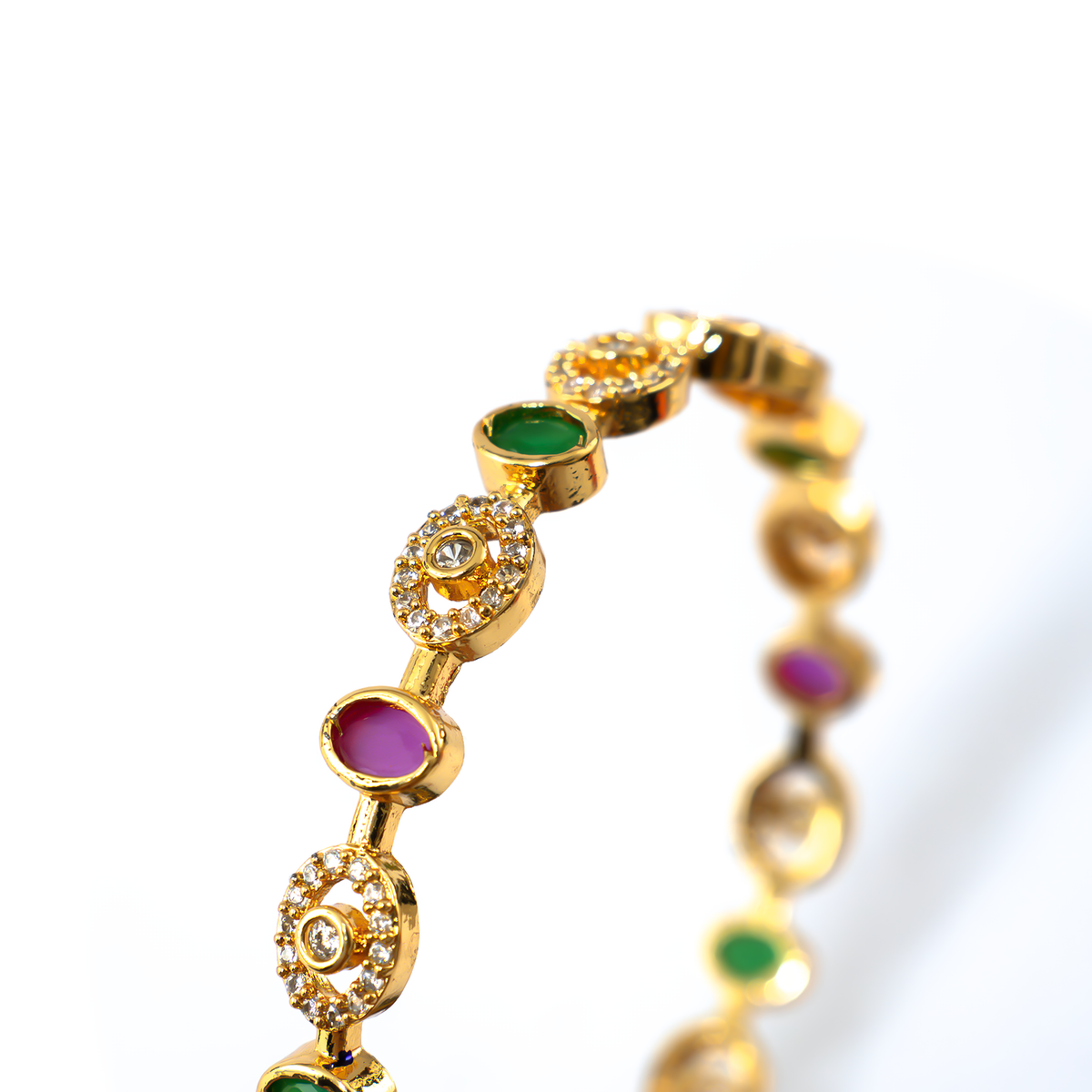 Handcrafted Ruby & White AD bangles in 24K gold plated finish with ruby & white American diamond (AD) stones – view 4 of 4