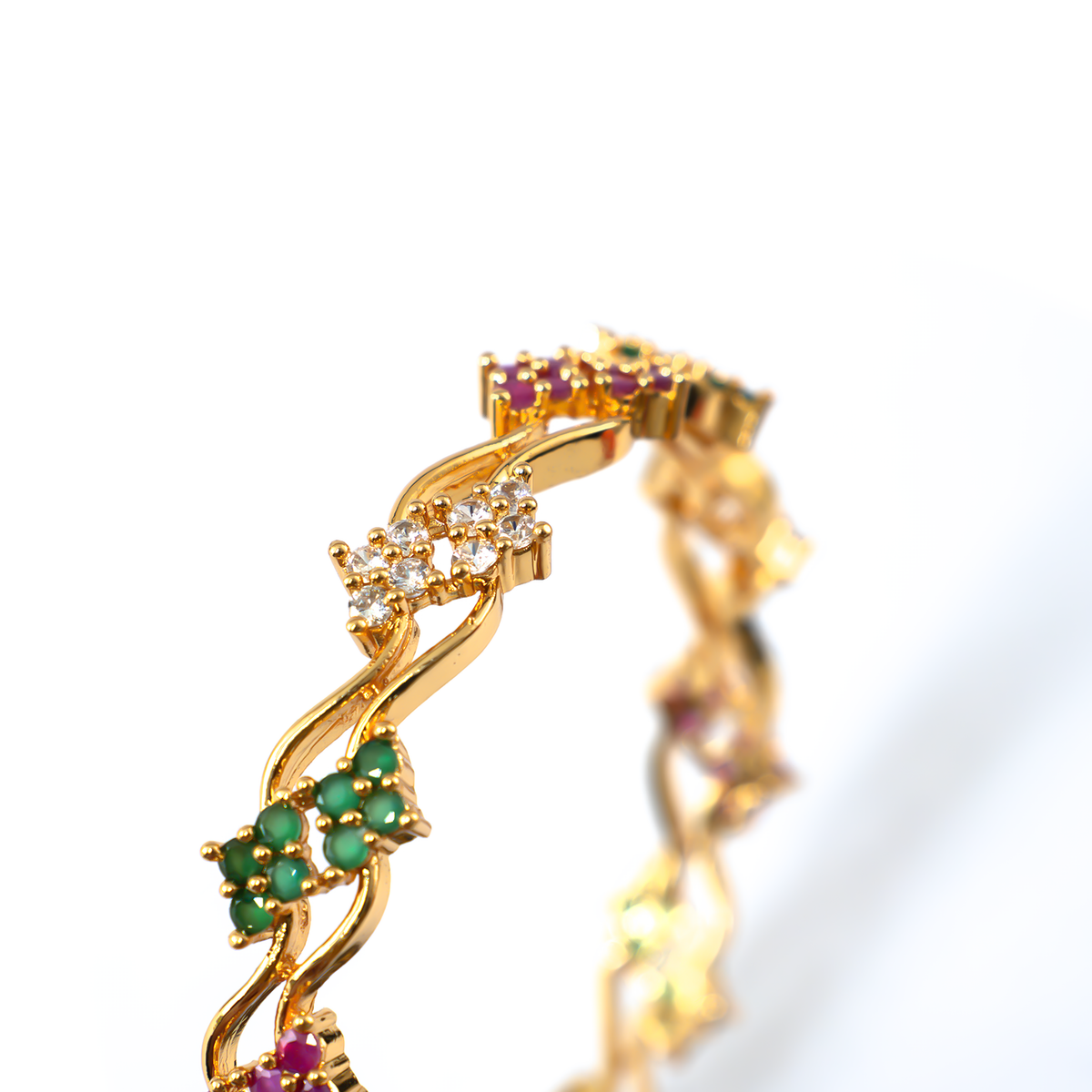 RGW Ruby, Green & White AD bangles in 24K gold plated finish with sparkling American diamond (AD) stones – view 4 of 4