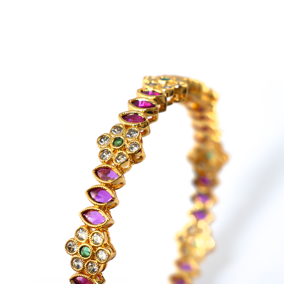 Festive Ruby & White AD bangles in gold plated finish with ruby & white American diamond (AD) stones – view 4 of 4