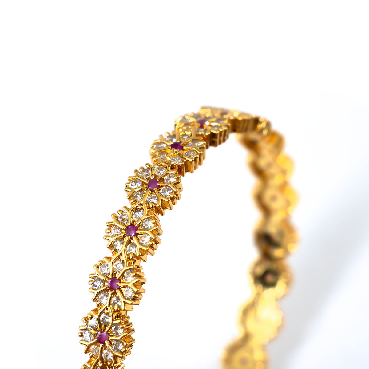 Precision-Cut Ruby & White AD bangles in gold plated finish with ruby & white American diamond (AD) stones – view 4 of 4