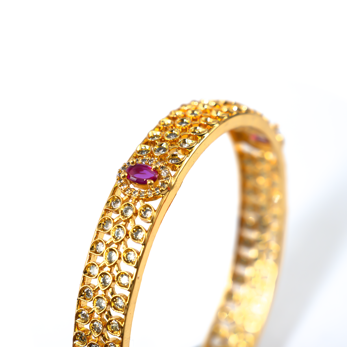 Vintage Ruby & White AD bangles in gold plated finish with ruby & white American diamond (AD) stones – view 4 of 4