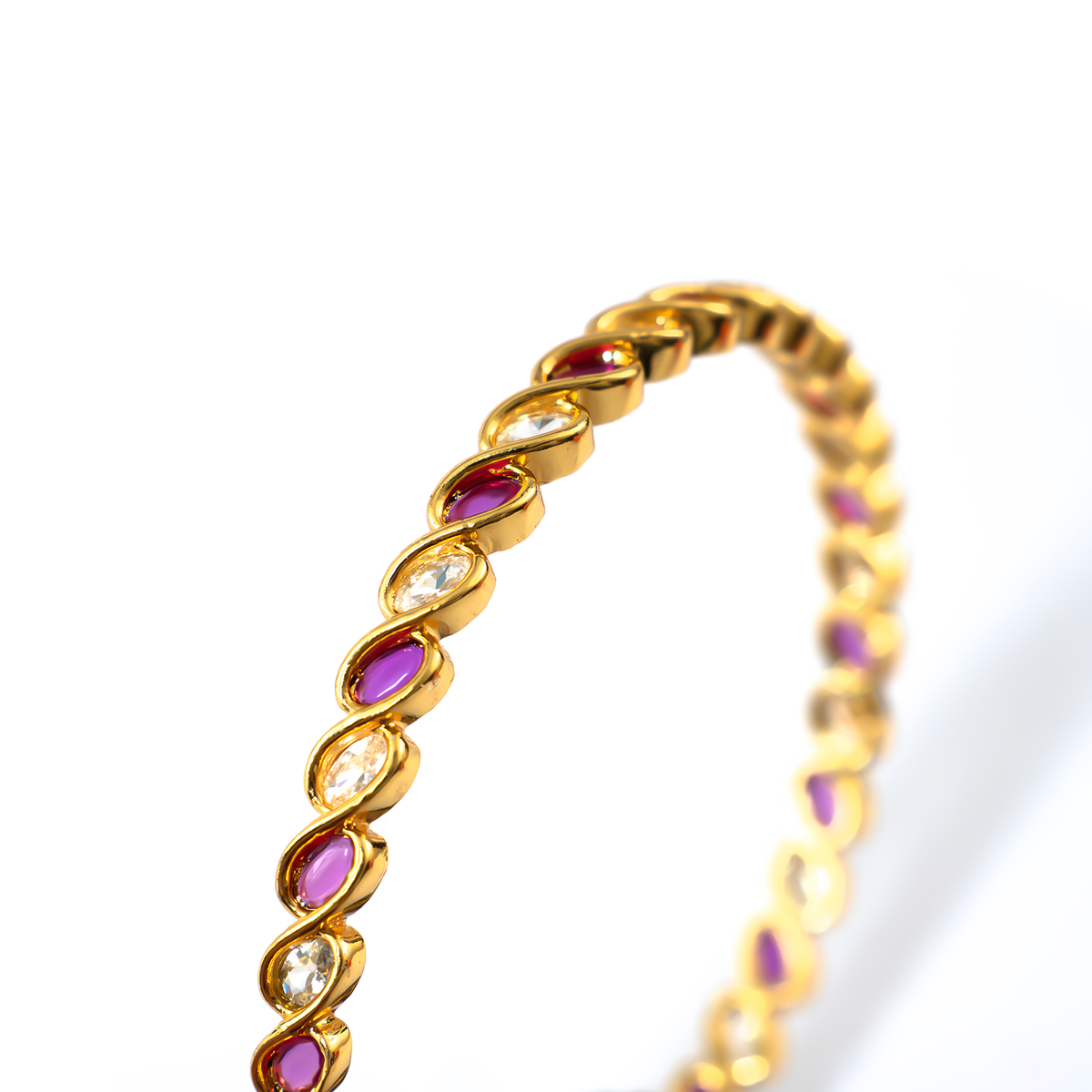 Artisan Ruby & White AD bangles in gold plated finish with ruby & white American diamond (AD) stones – view 4 of 4
