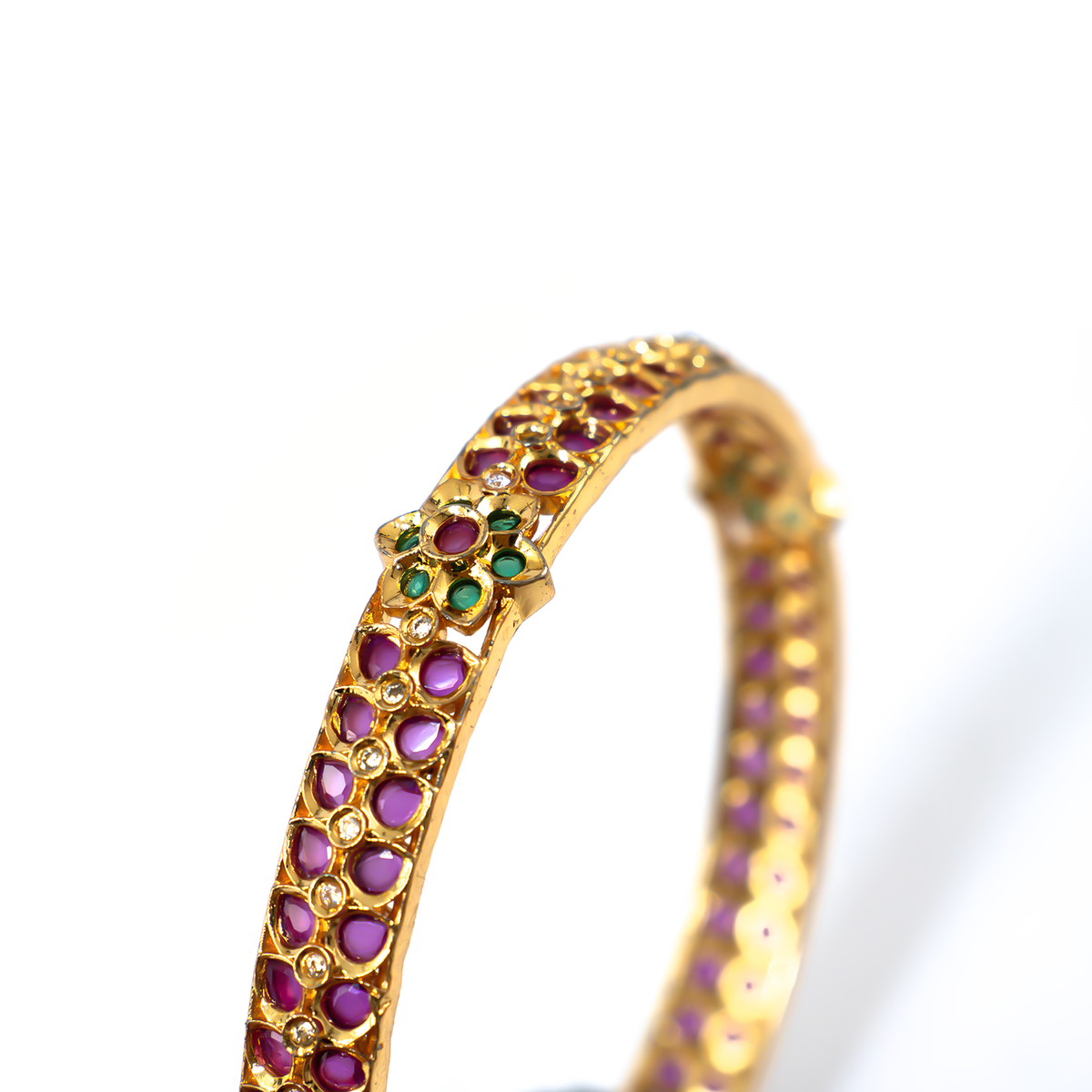 Ethnic Ruby & White AD bangles in gold plated finish with ruby & white American diamond (AD) stones – view 4 of 4
