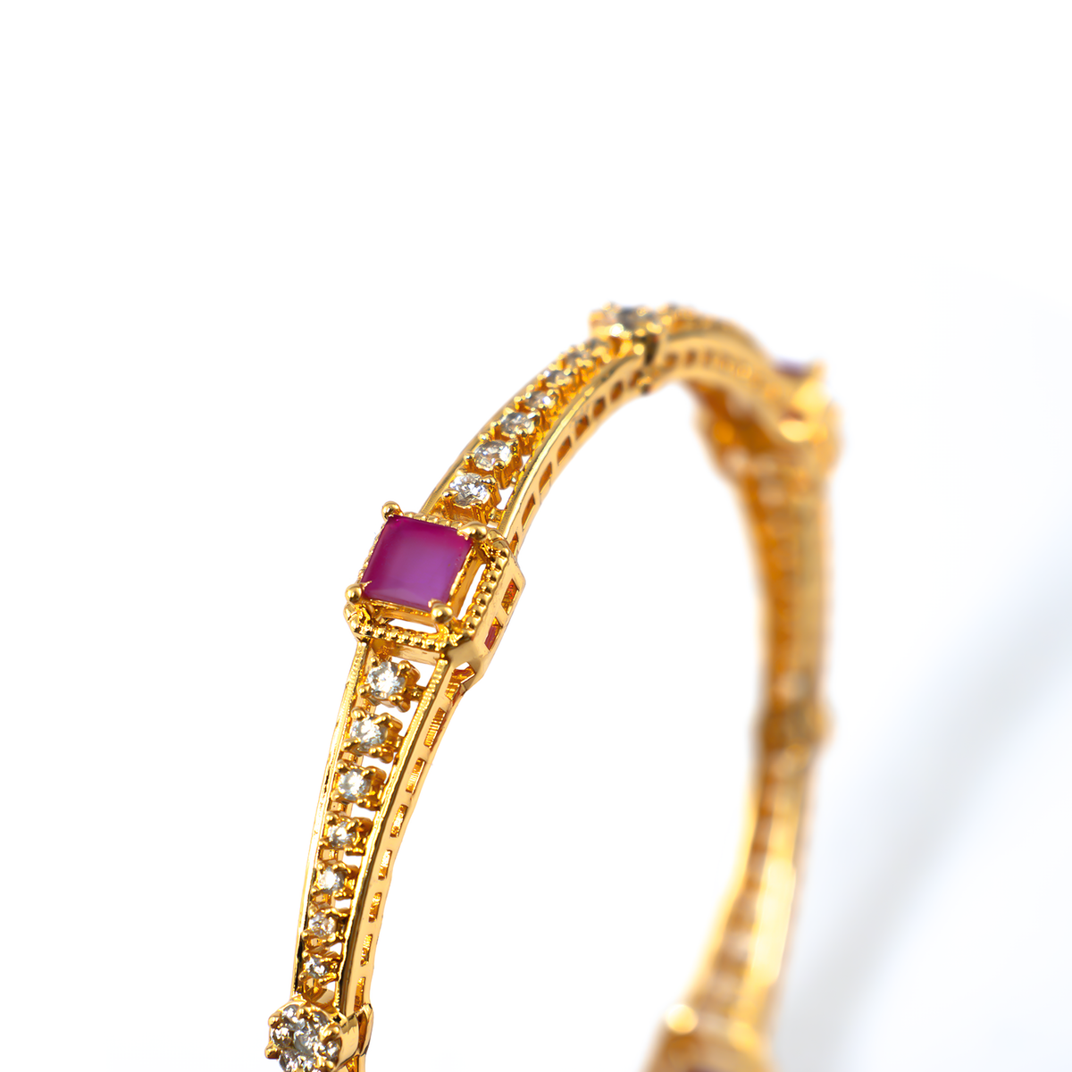 Ruby & White AD Stone bangles in 24K gold plated finish with ruby & white American diamond (AD) stones – view 4 of 4