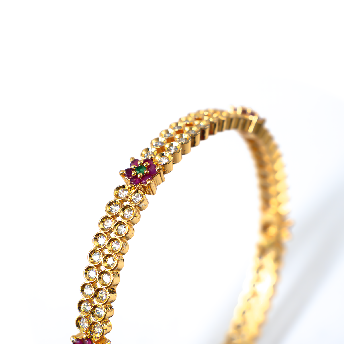 Opulent Ruby & White AD bangles in gold plated finish with ruby & white American diamond (AD) stones – view 4 of 4