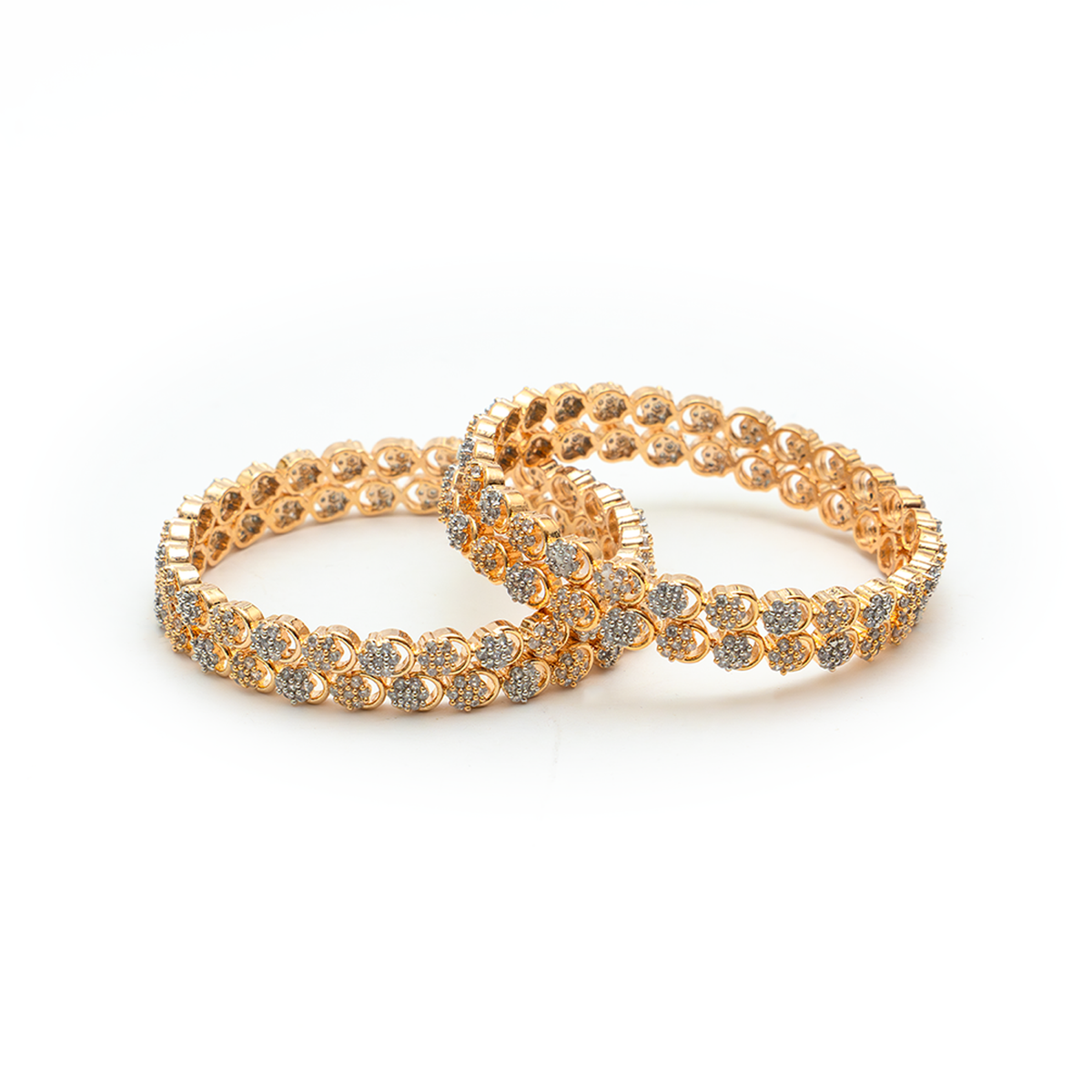 Daisy Zirconia Stone Studded bangles in dual-tone gold and silver plated finish with cubic zirconia (CZ) stones pair