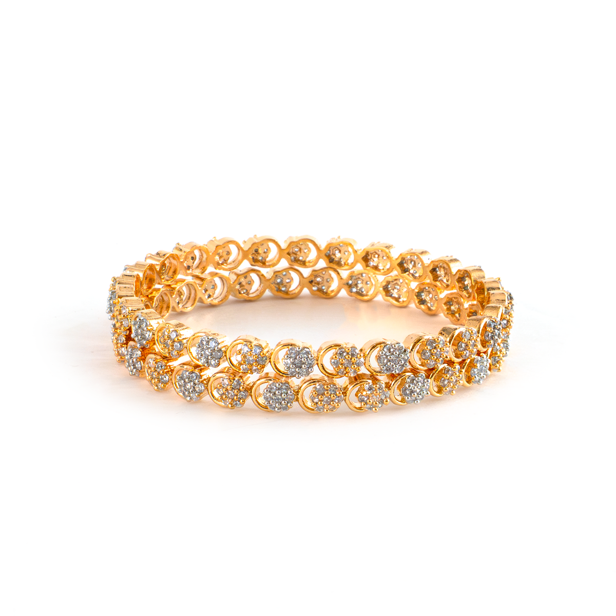 Daisy Zirconia Stone Studded bangles in dual-tone gold and silver plated finish with cubic zirconia (CZ) stones side view