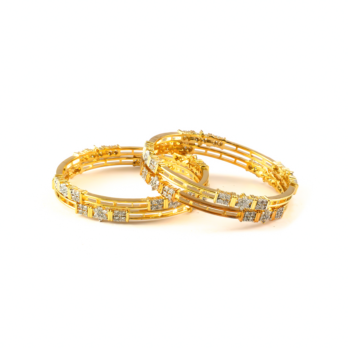 Sovereign Flare CZ bangles in 22K gold plated finish with cubic zirconia (CZ) stones – view 2 of 4