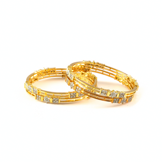 Sovereign Flare CZ bangles in 22K gold plated finish with cubic zirconia (CZ) stones – view 2 of 4