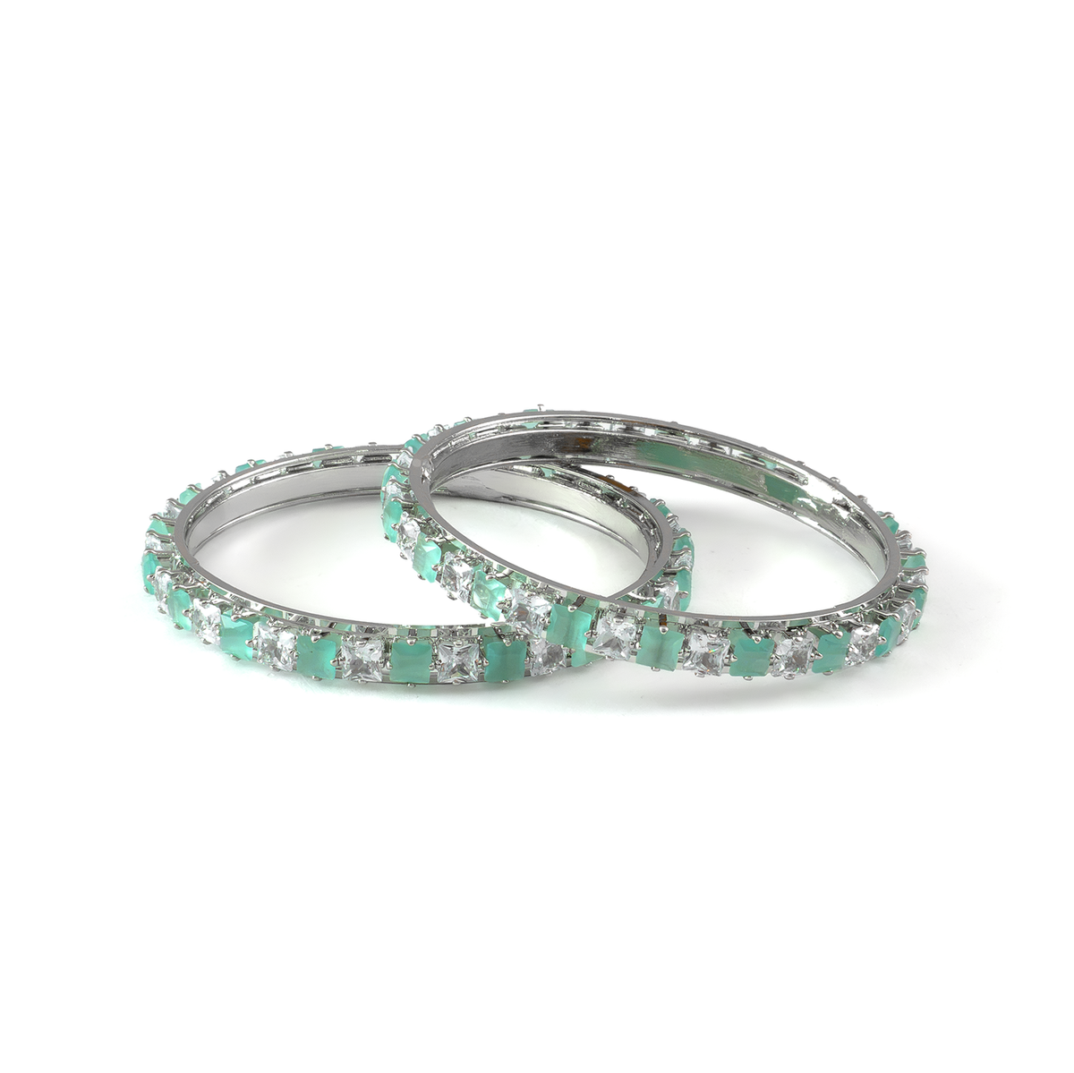Romantic Square Stone Crystal bangles in silver plated finish with shining crystal stones – view 14 of 16