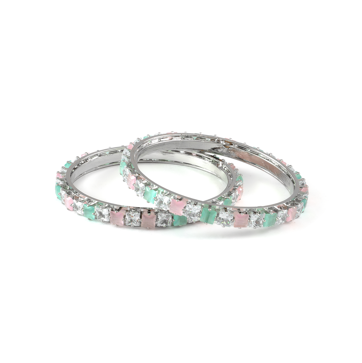 Romantic Square Stone Crystal bangles in silver plated finish with shining crystal stones – view 2 of 16