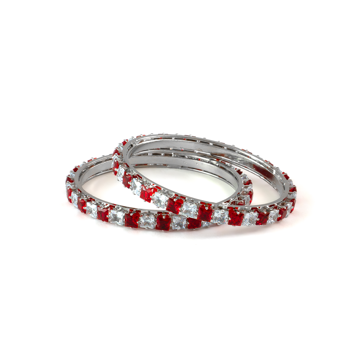 Romantic Square Stone Crystal bangles in silver plated finish with shining crystal stones – view 10 of 16