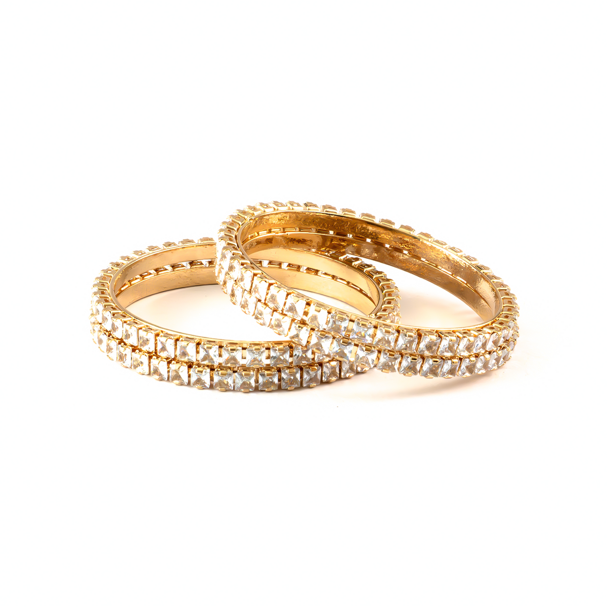 Space Square Crystal bangles in gold plated finish with shining crystal stones – view 2 of 4