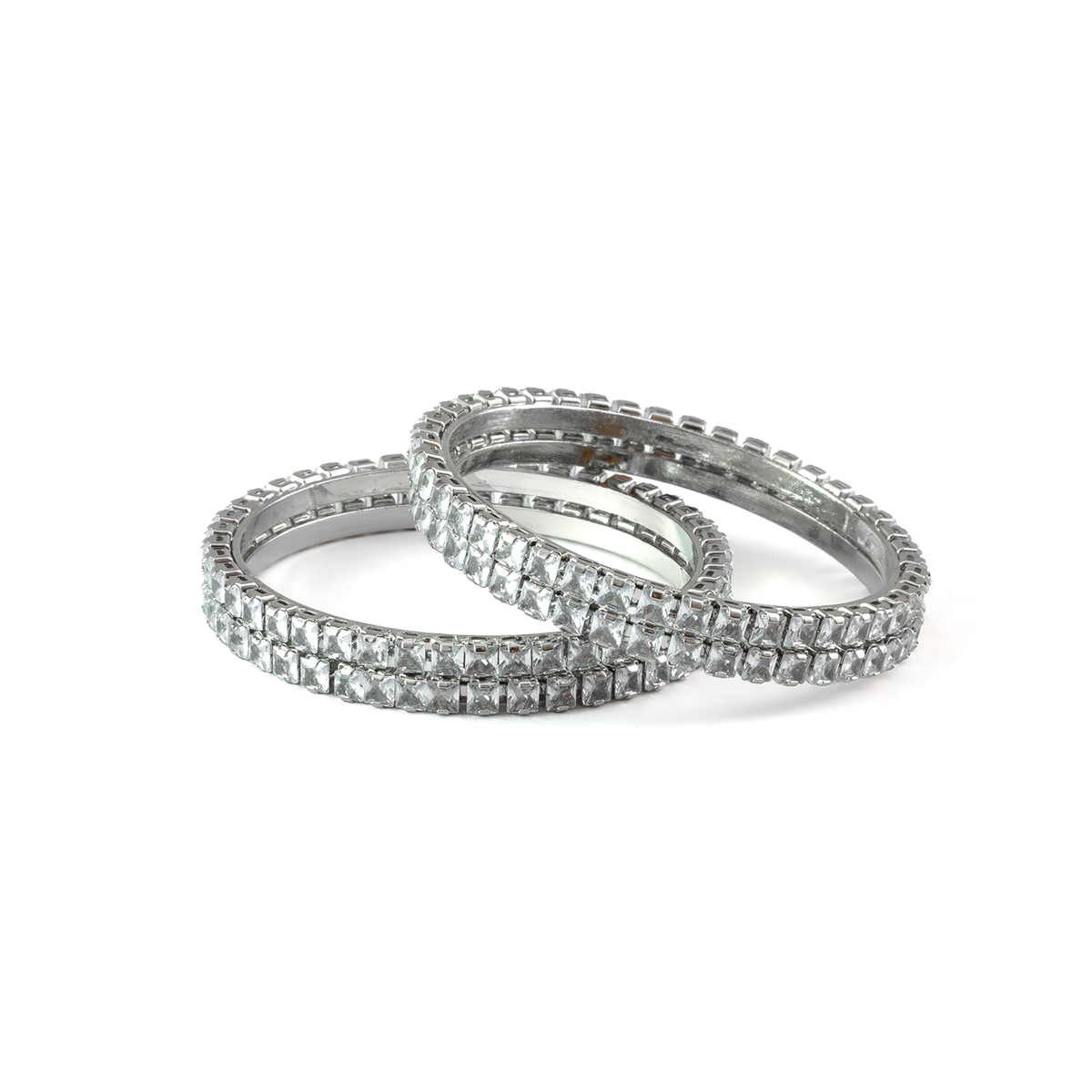 Space Square Crystal bangles in silver plated finish with shining crystal stones – view 2 of 4