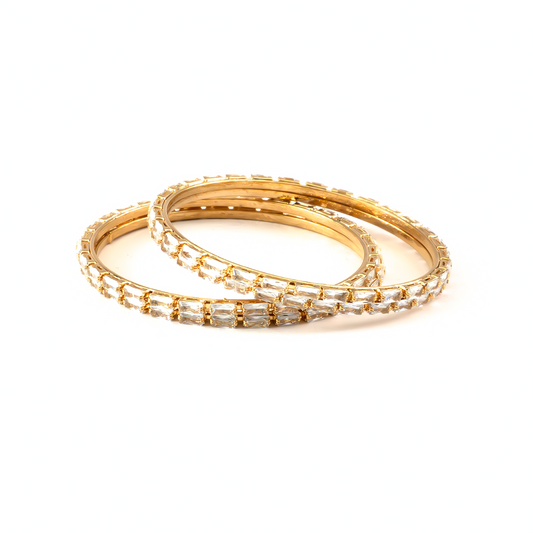Rectangular Crystal bangles in gold plated finish with shining crystal stones – view 2 of 4