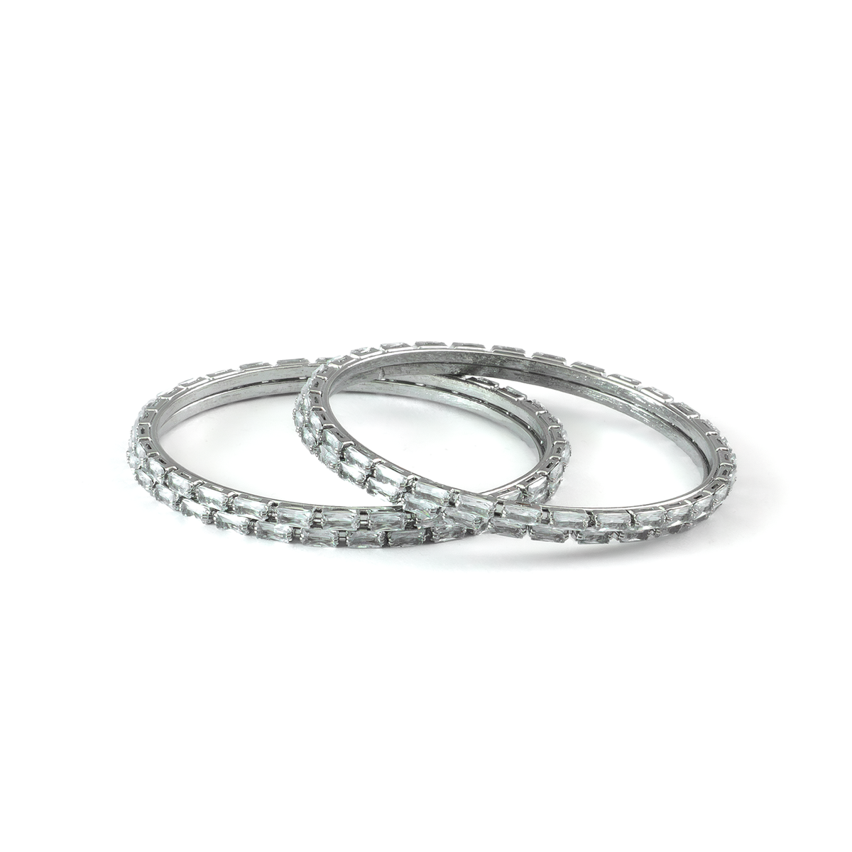 Rectangular Crystal bangles in silver plated finish with shining crystal stones – view 2 of 4