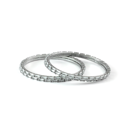 Rectangular Crystal bangles in silver plated finish with shining crystal stones – view 2 of 4