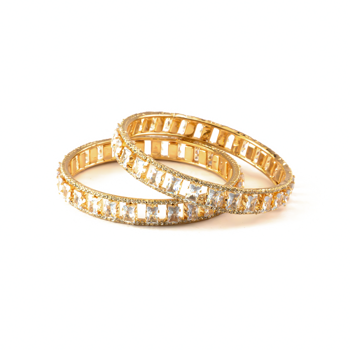 Glitter Crystal bangles in gold plated finish with shining crystal stones – view 2 of 4