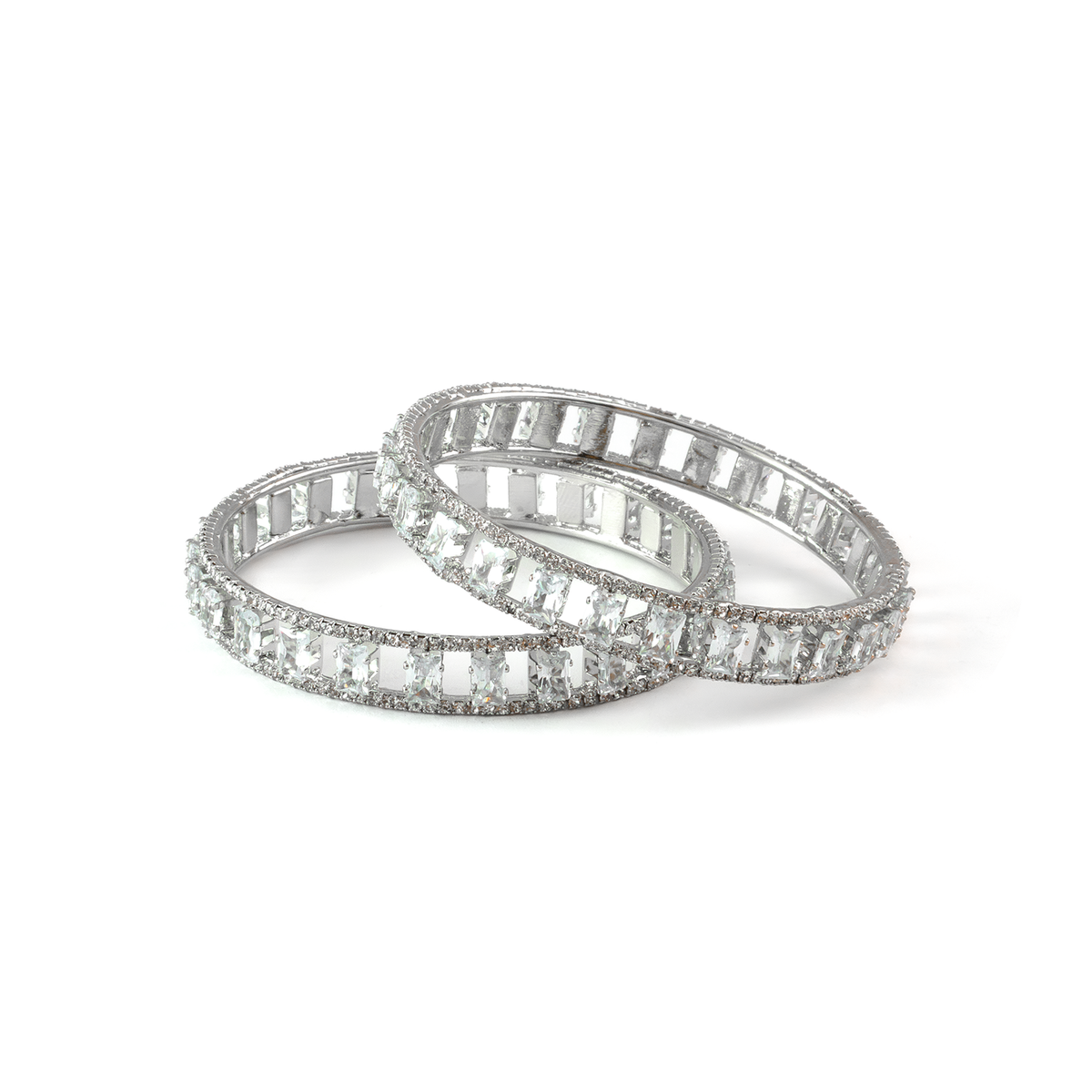 Glitter Crystal bangles in silver plated finish with shining crystal stones – view 2 of 4