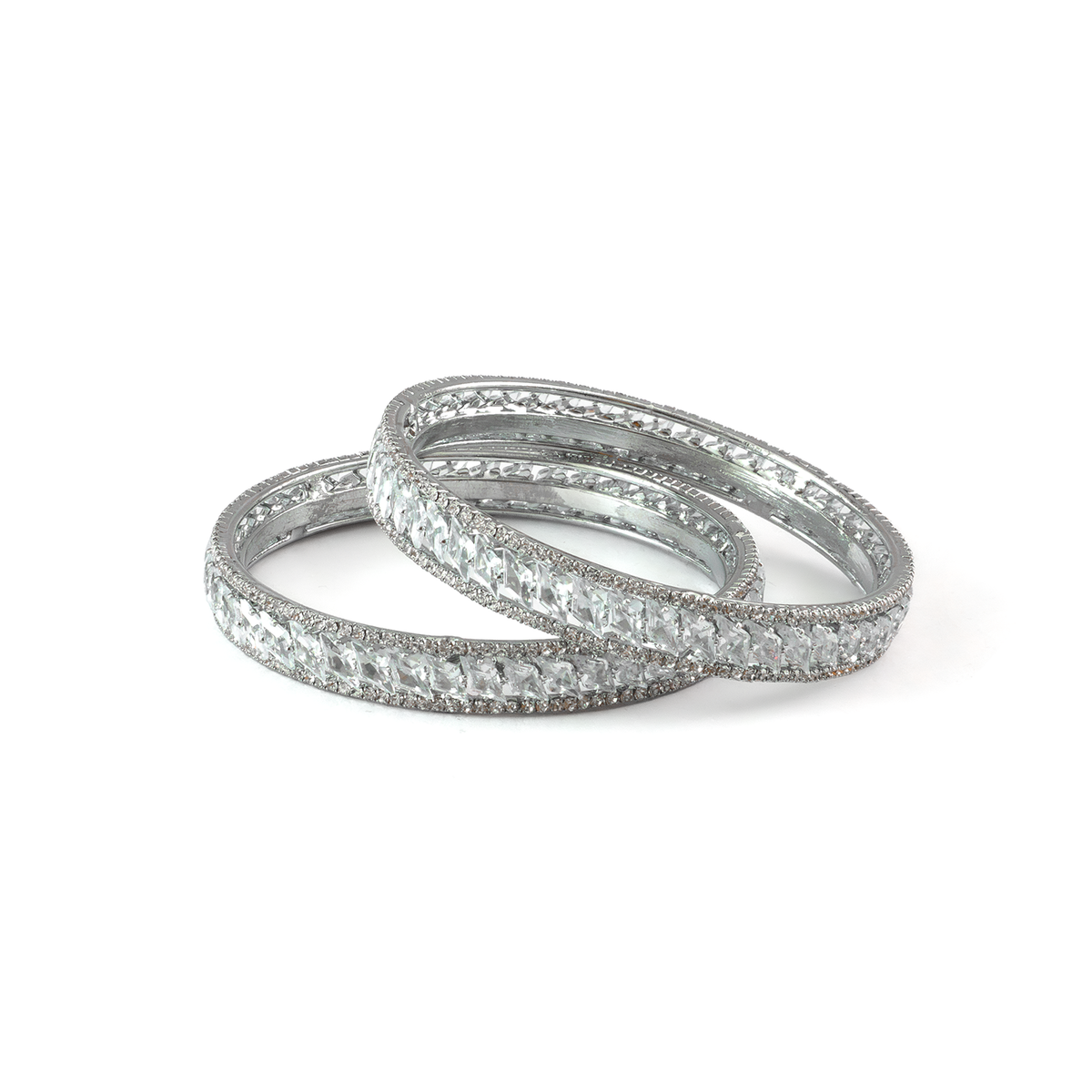 Diamond Crystal bangles in silver plated finish with shining crystal stones – view 2 of 4