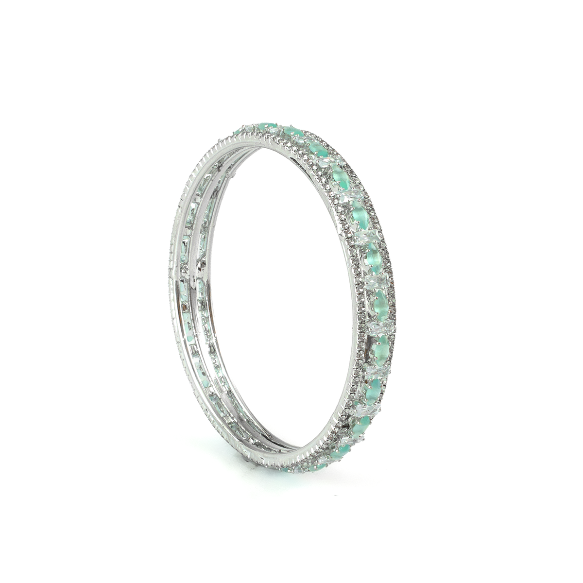 Mint Stone Crystal bangles in silver plated finish with shining crystal stones
