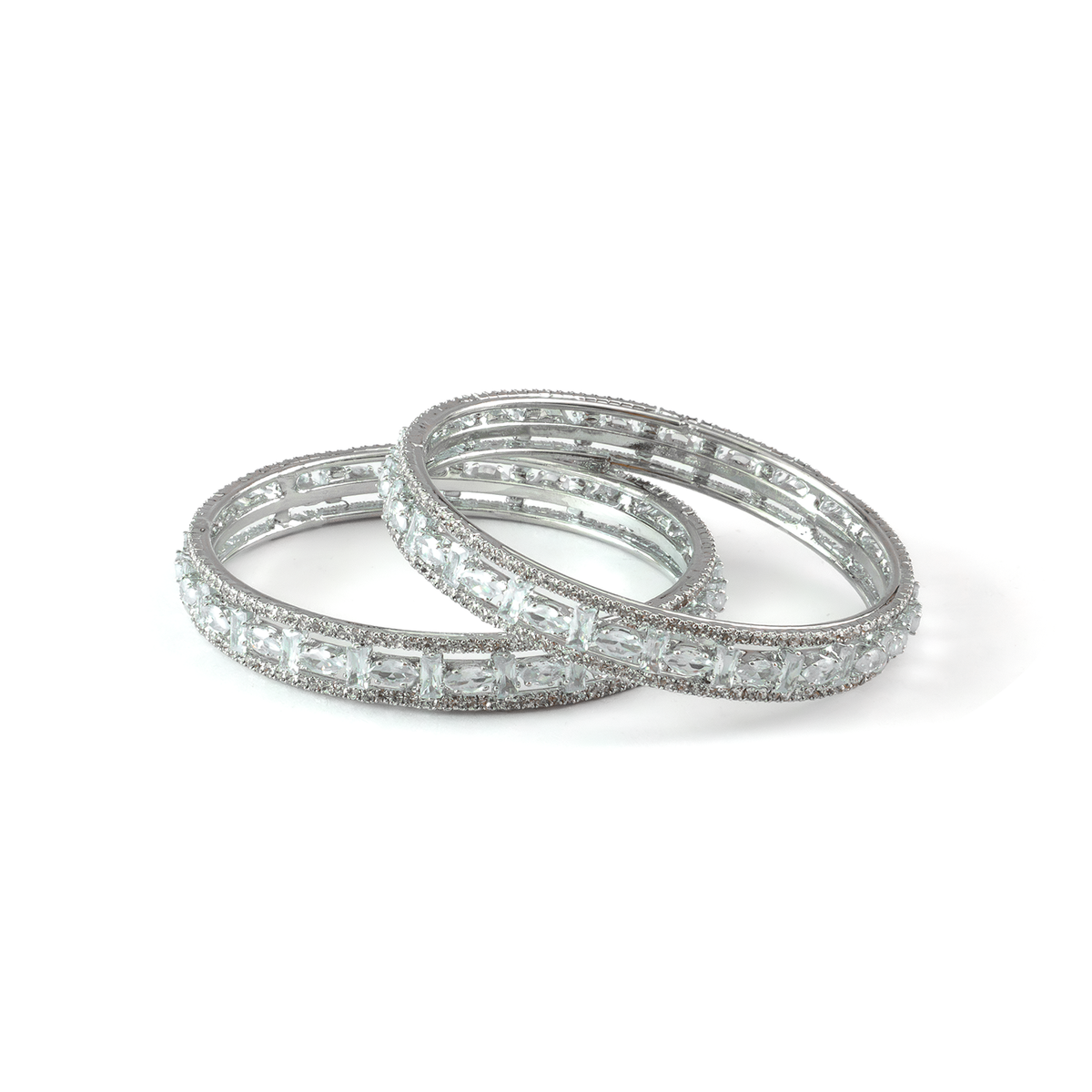 Mint Stone Crystal bangles in silver plated finish with shining crystal stones – view 10 of 12